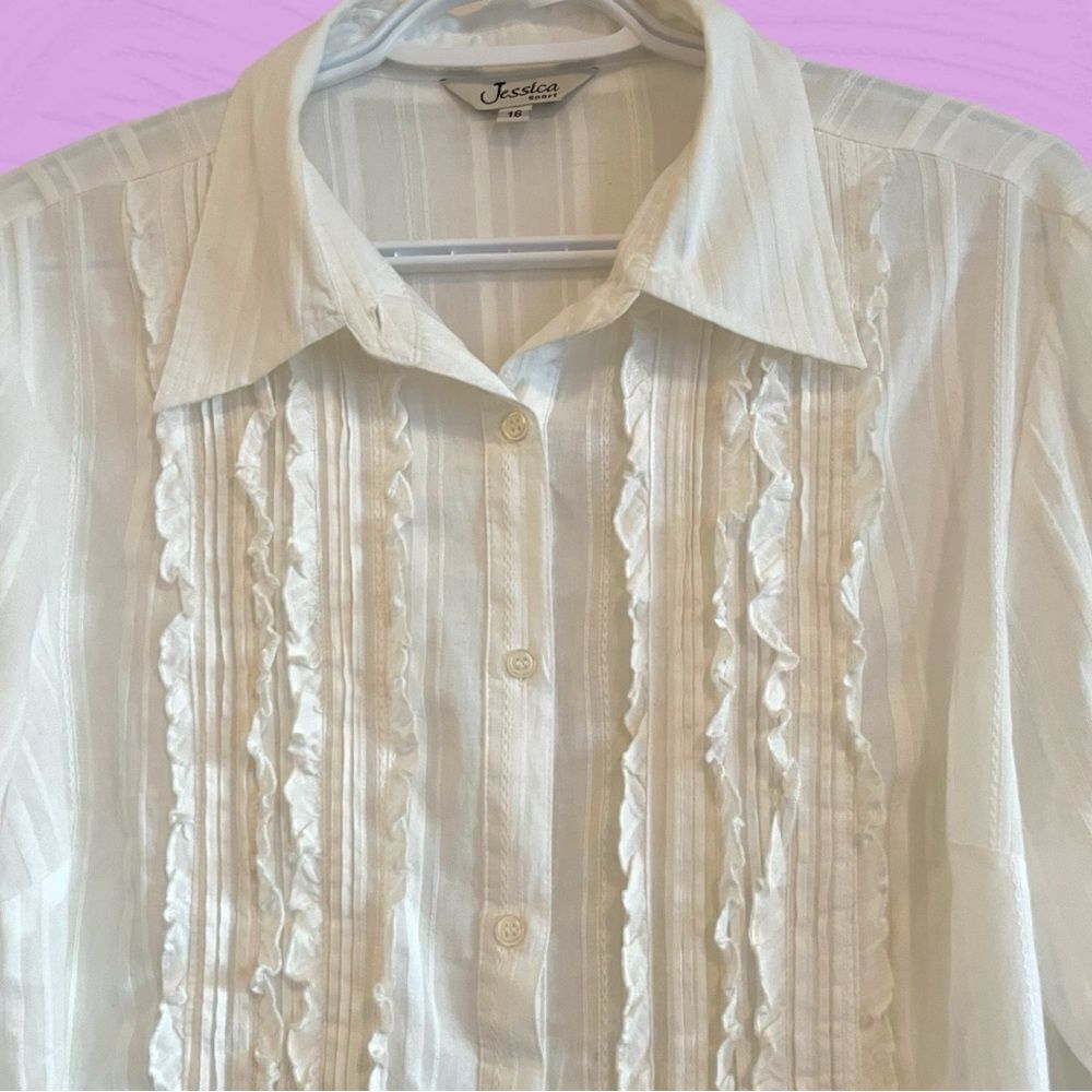 Vintage Y2K Jessica white cotton button up blouse with ruffles - Picture 2 of 8